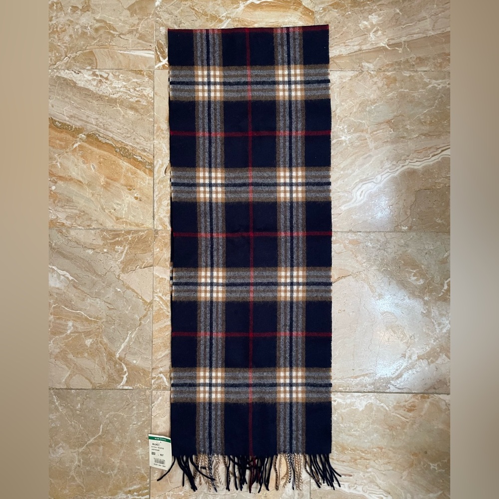 NWT Bolgheri Italy Men’s 80% Wool 20% Cashmere Plaid Scarf – Classic Navy Check